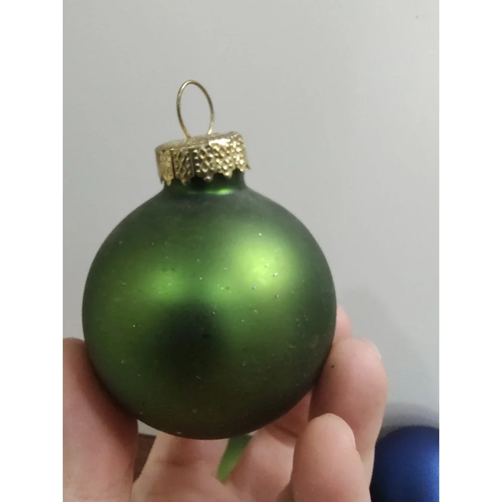 Glitter Peacock Feather Matte Green Blue Glass Christmas Ornament Lot Of 5 Vtg